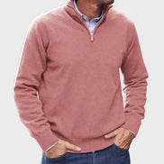 Men's Quarter-Zip Knitted Jumper with Layering Collar