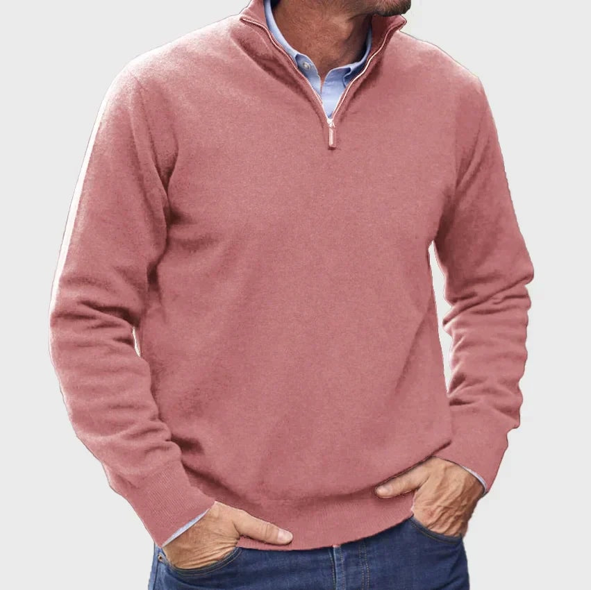 Men's Quarter-Zip Knitted Jumper with Layering Collar
