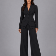 Cinched-Waist Blazer and Wide-Leg Trousers Two-Piece Co-ord Set