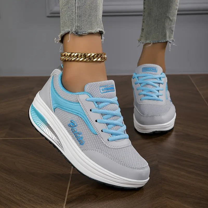 Women's Colorblock Faux Leather Cushioned Sneakers with Lace-Up Platform Sole