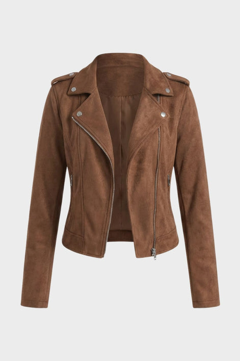 Saskia Faux Suede Biker Jacket with Asymmetrical Zip Detail