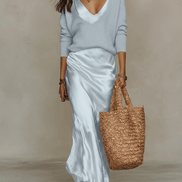 Niketa Satin Two-Piece V-Neck Maxi Women's Occasion Dress