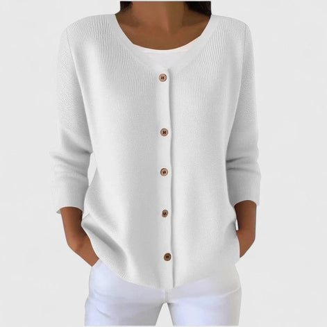 Button-Front V-Neck Knitted Cardigan for Women with Long Sleeves
