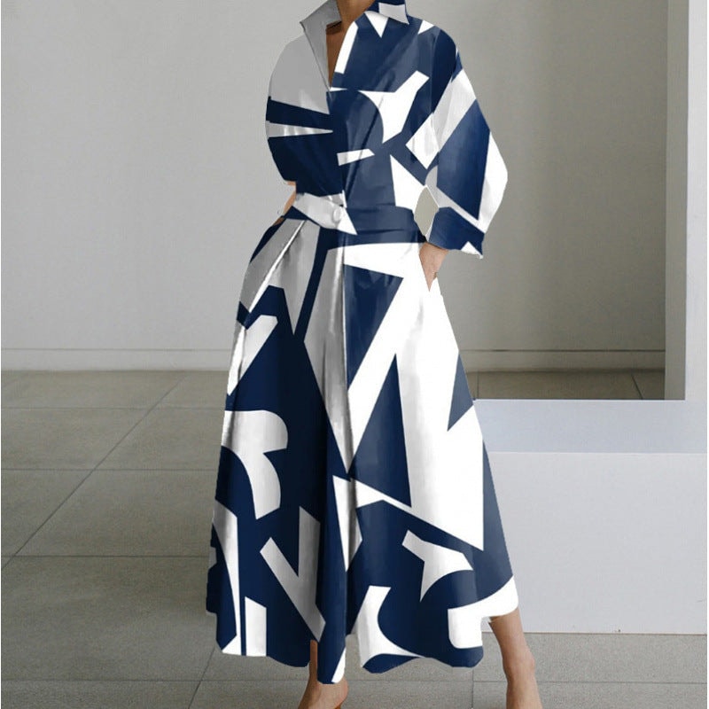 Alora Collared Front Wrap Printed Cotton Blend Women's Midi Dress