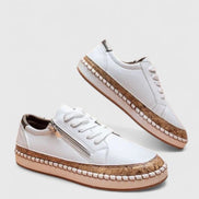 Olisette Floral Embroidered Lace-Up Platform Trainers for Women's Comfort