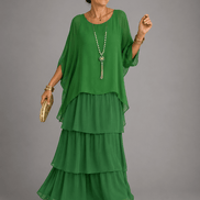 Tiered Ruffle Women's Midi Dress with Flutter Sleeves