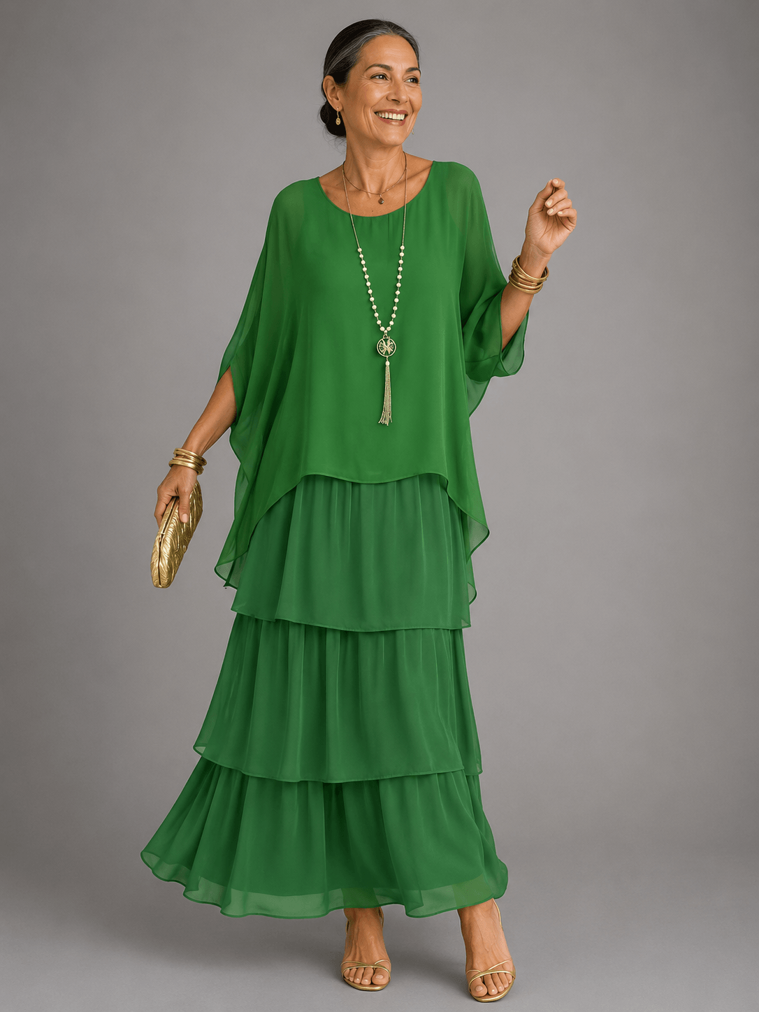 Tiered Ruffle Women's Midi Dress with Flutter Sleeves