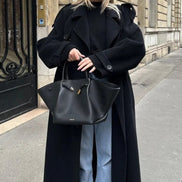 Double-Breasted Belted Wool Blend Trench Coat for Women