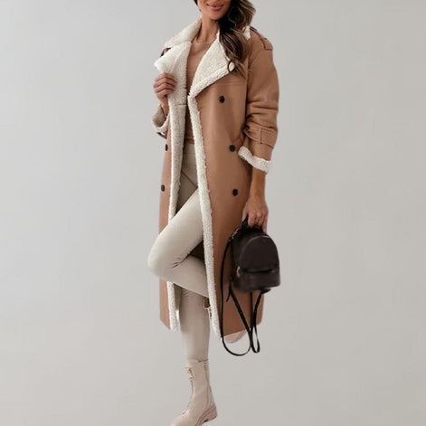 Long Belted Teddy Collar Faux Leather Winter Coats for Women