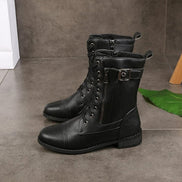 Hazel Faux Leather Combat Boots with Side Zip and Buckle Detail for Women