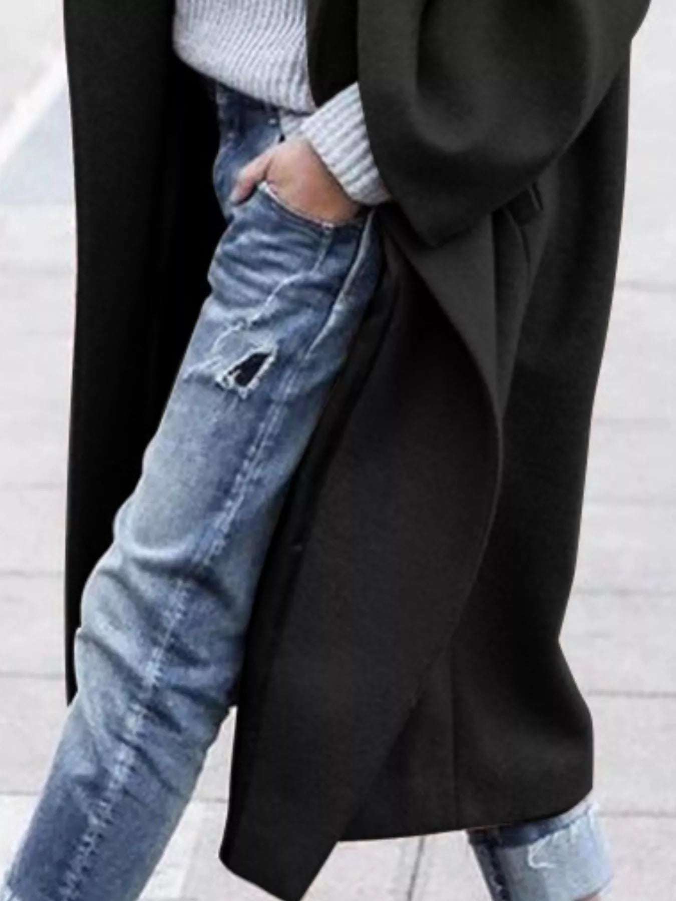 Oversized Long Winter Coat with Wide Sleeves in Wool Blend