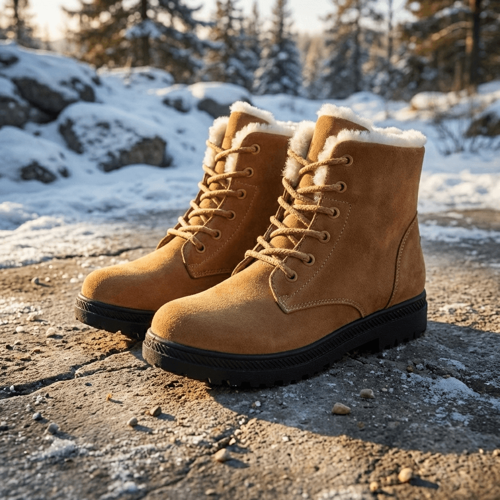 Women's Fur-Lined Suede Lace-Up Boots with Chunky Sole