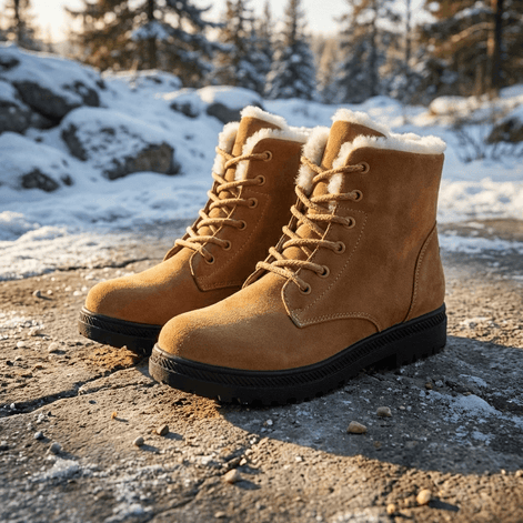 Women's Fur-Lined Suede Lace-Up Boots with Chunky Sole