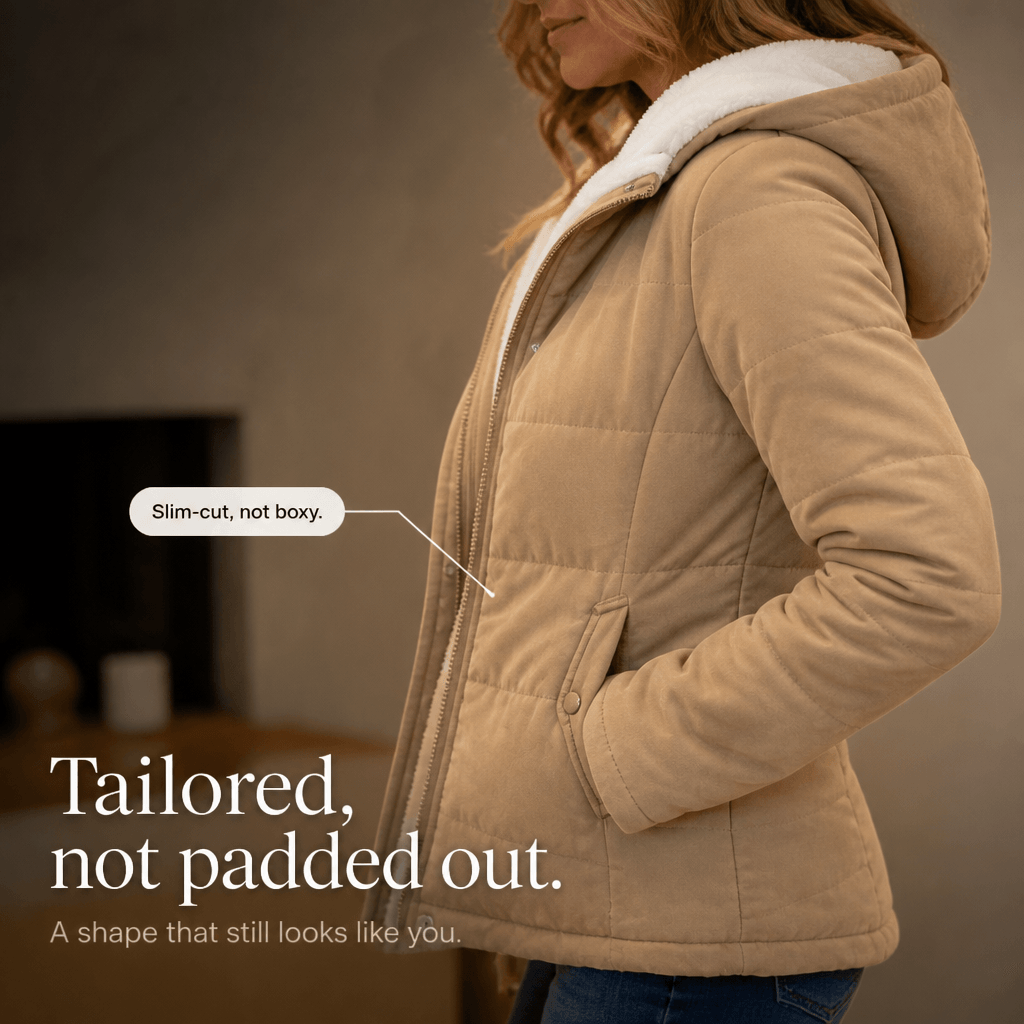 Women's Thickened Hooded Quilted Puffer Jacket with Sherpa Lining