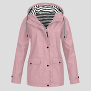 Women's Waterproof Hooded Rain Jacket with Zip Front and Drawcord
