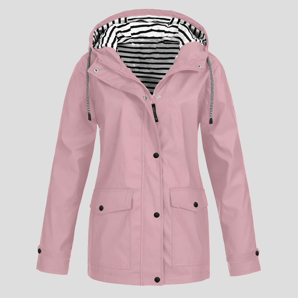 Women's Waterproof Hooded Rain Jacket with Zip Front and Drawcord