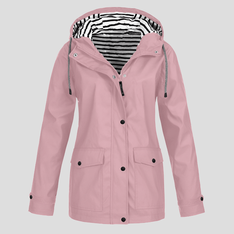 Women's Waterproof Hooded Rain Jacket with Zip Front and Drawcord