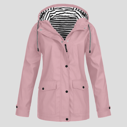 Women's Waterproof Hooded Rain Jacket with Zip Front and Drawcord