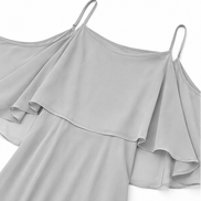 Cold Shoulder Chiffon Women's Midi Dress with Cascading Side Drape