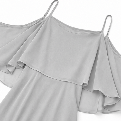 Cold Shoulder Chiffon Women's Midi Dress with Cascading Side Drape