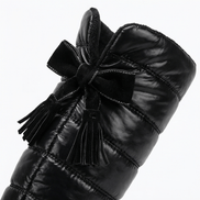 Velura Women's Black Fleece-Lined Quilted Puffer Over-the-Knee Boots with Bow Detail