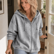 Women's Washed Oversized Zip-Up Hoodie with Lined Hood