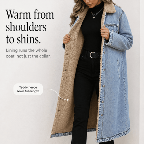 Denora Sherpa-Lined Full-Length Denim Winter Coat for Women
