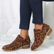 Ankle Low Heel Slip On Womens Boots with Back Zip Detail