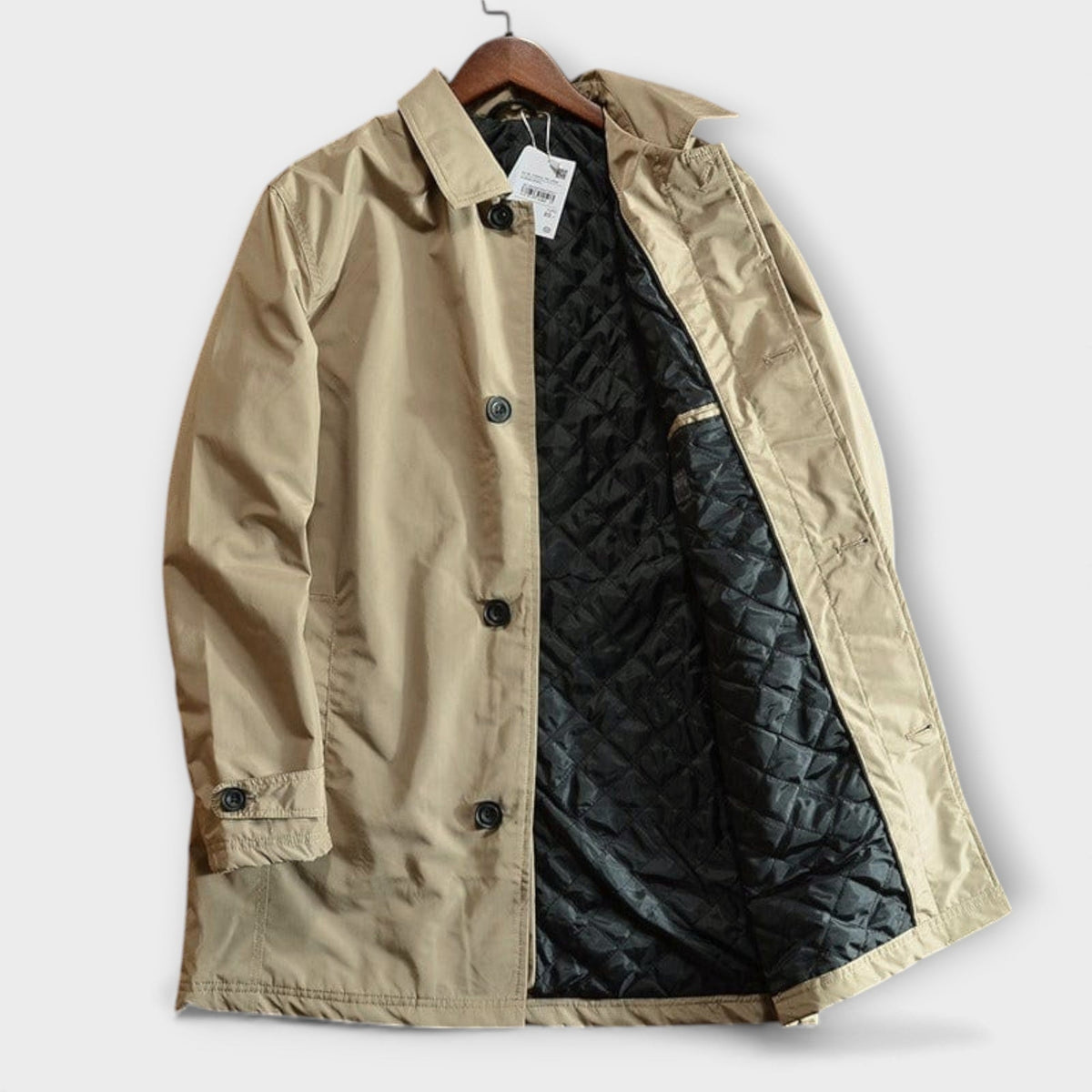 Men's Weather-Resistant Tailored Mac Coat with Quilted Lining