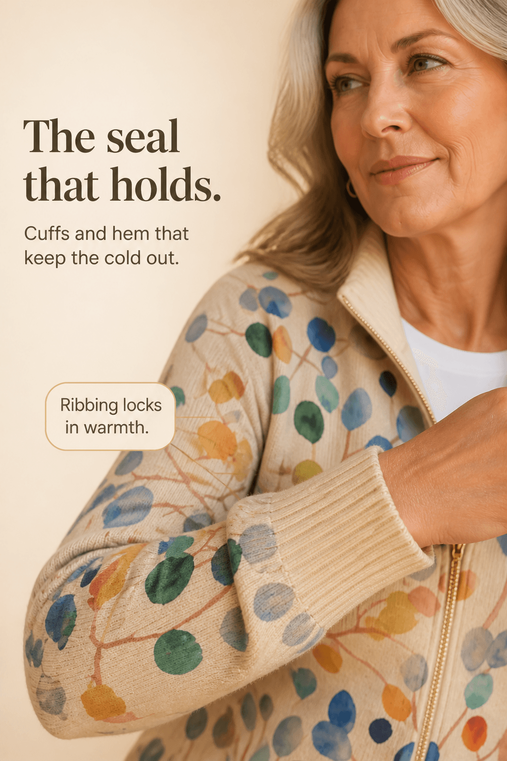Women's Botanical Print Zip-Up Knit Bomber Cardigan