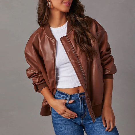 Liv Oversized Vegan Leather Bomber Jacket