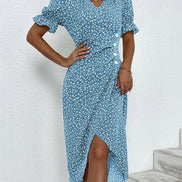 Floral Wrap Midi Dress in Polyester for Autumn and Christmas Parties