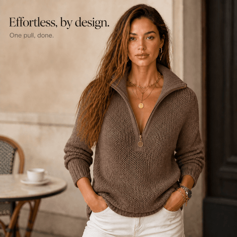 Women's Half-Zip Collar Knitted Jumper with Textured Stitch