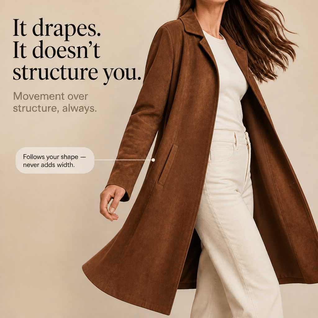 Women's Unstructured Suede-Look Long Coat with Button Front