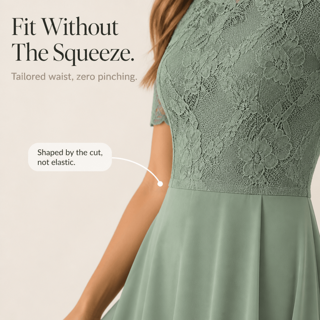 Women's Lace Bodice Chiffon Dress with Ruffled Hem