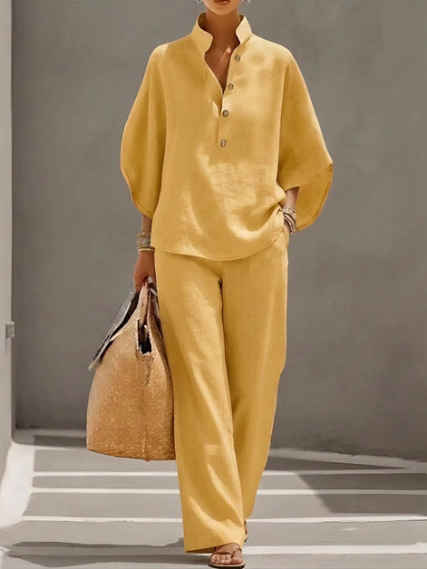 Women's Collared Wide-Leg Trouser Two-Piece Co-ord Set