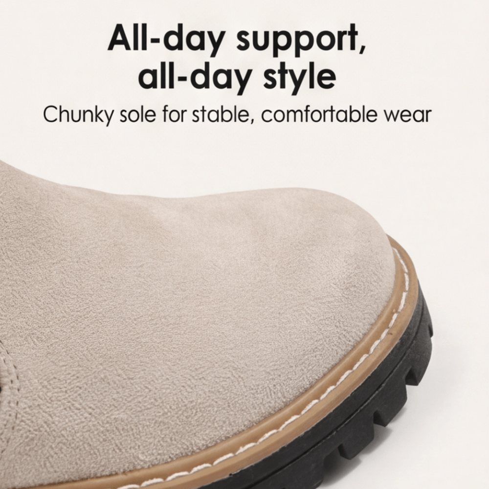 Women's Suede Chelsea Boots with Side Zip and Chunky Heel