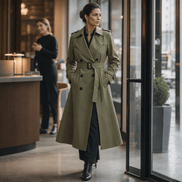 Mayfield Double-Breasted Long Belted Trench Coat with Tie Waist for Women