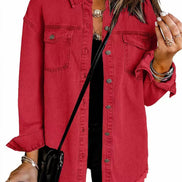 Wilda Women's Oversized Denim Shirt Coat with Frayed Hem