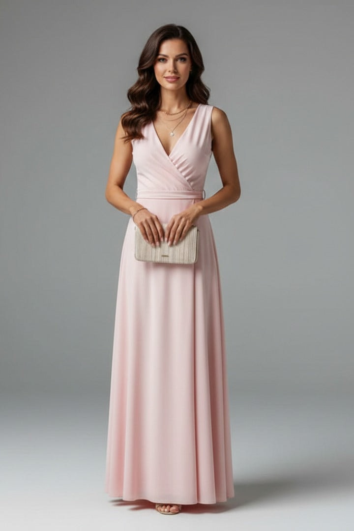 Satin Wrap Maxi Dress with Tie Waist for Christmas Party in Red