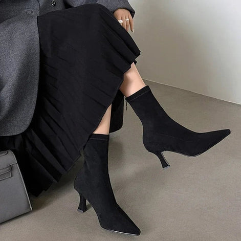 Doris Women's Pointed Toe Sock Boots with Kitten Heel