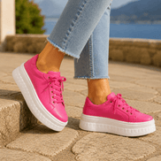 Women's Platform Cushioned Sneakers with Lace-Up Closure