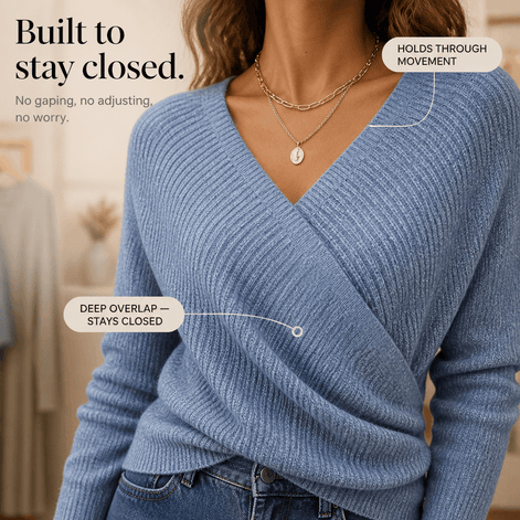 Women's Cinchable Crossover Wrap V-Neck Knitted Jumper with Side Gather