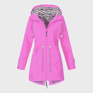 Longline Hooded Waterproof Jacket with Drawstring Waist