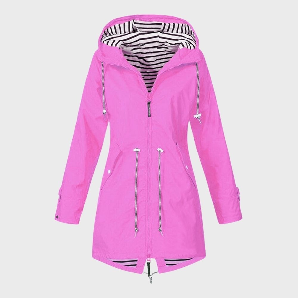 Longline Hooded Waterproof Jacket with Drawstring Waist
