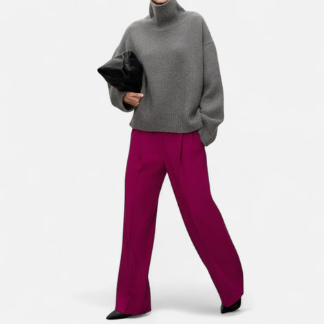 Women's Wool Turtleneck Knitted Jumper with Ribbed Roll Neck