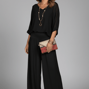 Natalie Chiffon Wide-Leg Women's Two-Piece Co-Ord Set with Draped Top