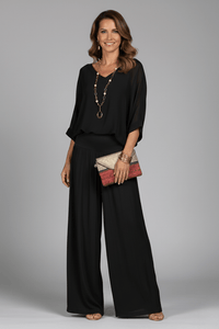 Natalie Chiffon Wide-Leg Women's Two-Piece Co-Ord Set with Draped Top