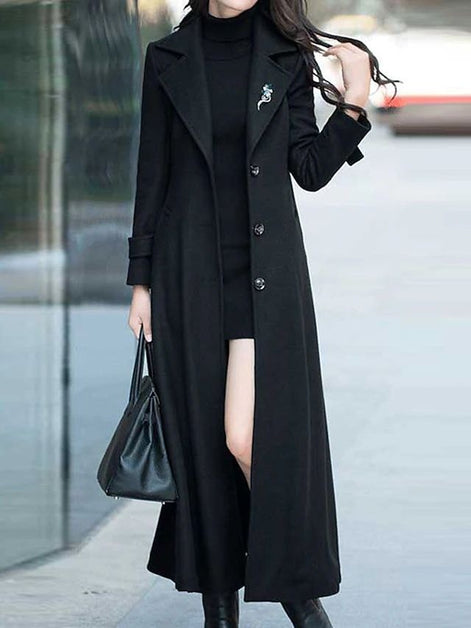 Elora Women's Belted Wool-Blend Longline Winter Coat with Shawl Collar