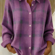 Ofelia Plaid Knitted Jumper Longline Button-Front Cardigan Sweater